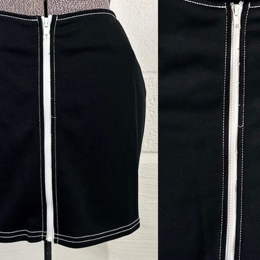 Vintage Fredericks of Hollywood Black Mini Skirt White Full Length Zipper Mod A-Line Small 1990s XS 