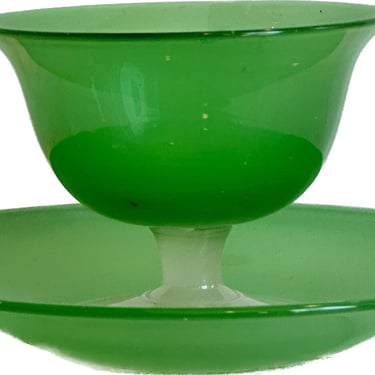 Jade and Opaline Frederick Carder for Stuben Footed Glass Bowl w/ Underplate 