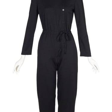 Sonia Rykiel 1979-80 F/W Runway Black Wool Jersey Vintage Long Sleeve Jumpsuit Sz XS S 