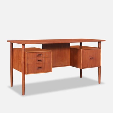 Danish Modern Executive Floating Top Teak Desk by Johannes Sorth