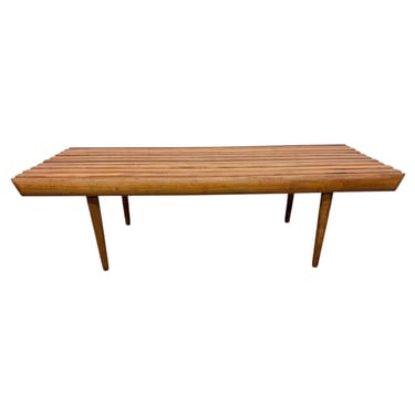 Mid-Century Modern Walnut Slat Bench Coffee Table 