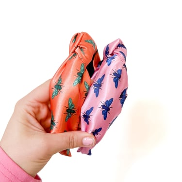 Cicada Satin Headband - Pink / Green / Teal / Navy / Bug  - Insect / Floral / Vacation / satin / printed / Maximalist Creative / Beach 