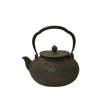 Vintage Rustic Mixed Iron Relief Cranes Motif Teapot Shape Display Art ws4958E 