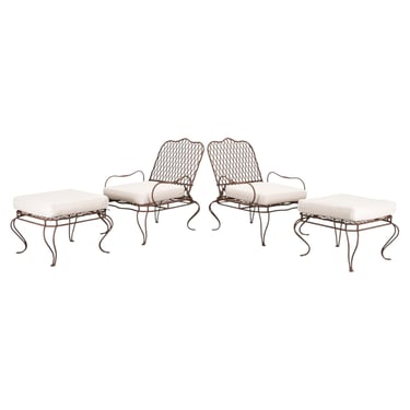 Pair of Rose Tarlow Twig Iron Garden Lounge Chairs + Ottomans
