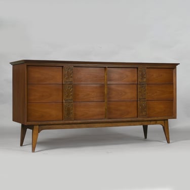Bassett Aztec 6 Drawer Low Dresser in Mayan Walnut Finish 