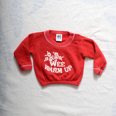 vintage BABY sweatshirt / red pullover top with elastic waistband / size 6 - 9 months 