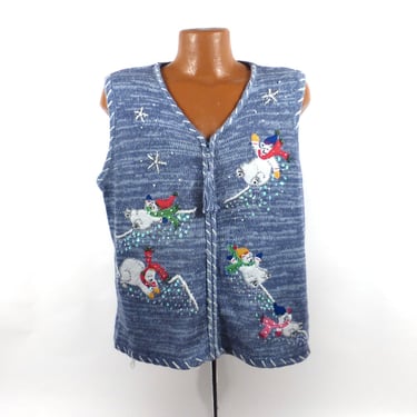 Ugly Christmas Sweater Vintage 1980s Tacky Holiday Cardigan Vest Party 