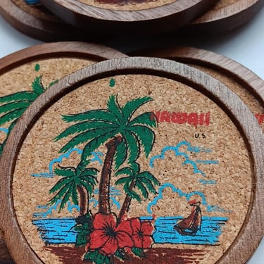 Vintage Hawaiian Coasters | Set of 6 Midcentury Souvenirs | Perfect for Tiki Bar 