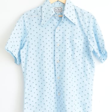 Vintage Men’s 70’s Prince Romano Light Blue Short Sleeve Shirt, M 