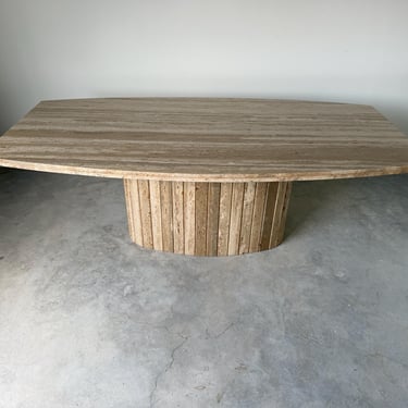 1980’s Vintage Italian Postmodern Travertine Dining Table With Sculptural Base 