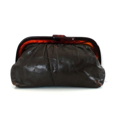 Vintage Distressed Leather Clutch // Tortoise Closure 