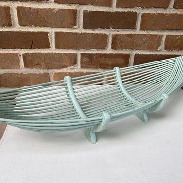 Vintage Bamboo Reed Boat Shaped Basket, Large Centerpiece, Pencil Reed Canoe Basket, Baby Photography, Farmhouse Table, MCM, Yarn Basket 