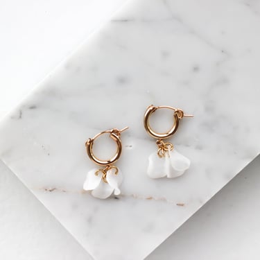 Sustainable 14k Gold-Filled Hoop Earrings | Handmade with 100% Recycled Materials | Everyday Ear Hugger | Floral Pendant 