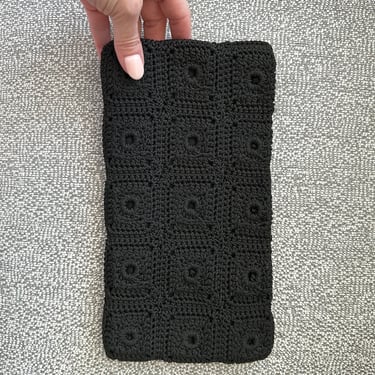 Vintage 1940’s Purse, Black Clutch, Crochet 