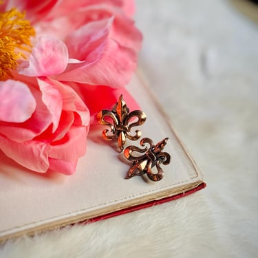 1950s RENOIR Copper Clip On Earrings / Vintage Fleur De Lis Jewelry / Midcentury Copper Statement Earrings / Designer Earrings 