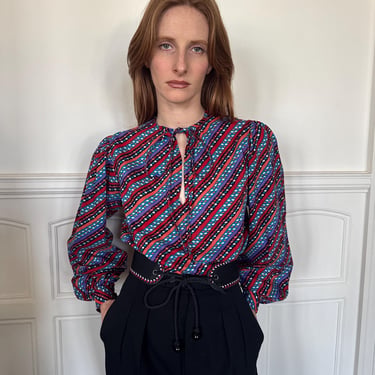 documented Fall Winter 1976 Ballets Russes collection Yves Saint Laurent Rive Gauche challis wool blouse / xs - small 