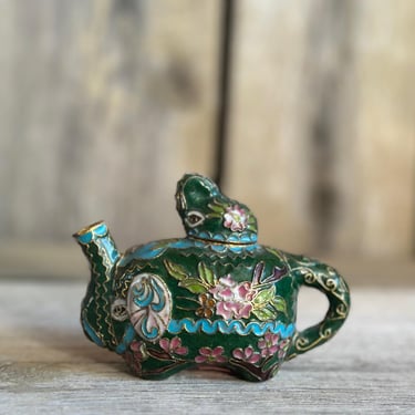 Cloisonné Elephant Teapot: Miniature Mother & Baby Vintage Decor 