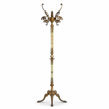 Vintage Italian Onyx Marble and Brass Hall Tree, Decorative Coat Rack, Statement Entryway Piece 