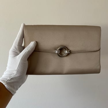 Vintage Rodo satin clutch / shoulder bag purse with silver tone hardware metal chain strap crystal embellishments  made in Italy 