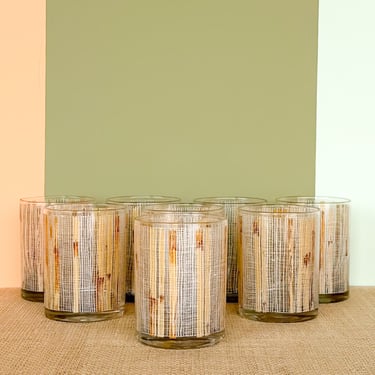 Set of Eight Etched Bamboo Glassware