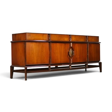 Helen Hobey Baker Vintage Mid Century Modern Burl and Walnut Lowboy Dresser c. 1960s 