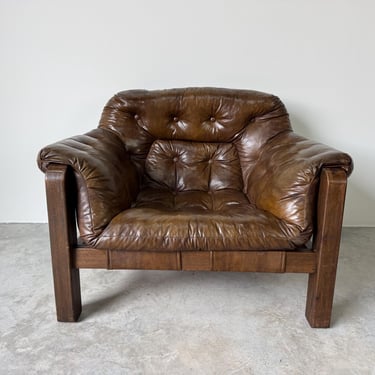 1970’s Mid-Century Modern Percival Lafer–Style Faux Leather Vinyl Lounge Chair 