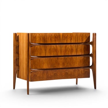 William Hinn Mid Century Walnut Curved Front Lowboy Dresser - mcm 