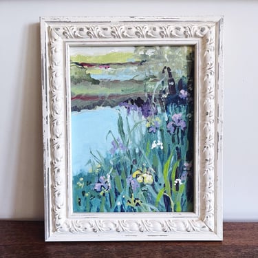 Vintage original oil painting of irises by Ruth H. Williams 