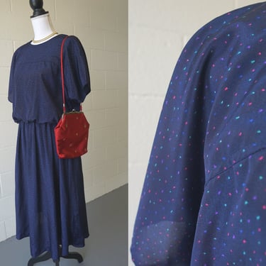 Tabby of California Navy Speckled Dress | Vintage 80s | Size XL 
