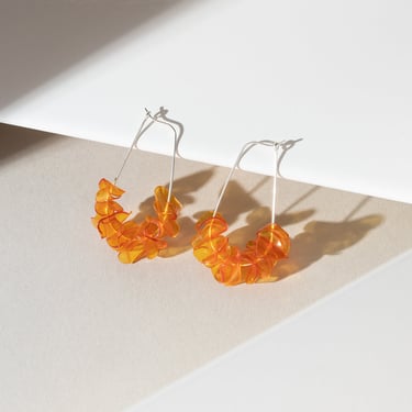 Sterling Silver Recycled Everyday Earrings, Teardrops With Orange Petals Handmade From Upcycled Plastic Bottles,Sustainable Jewelry 
