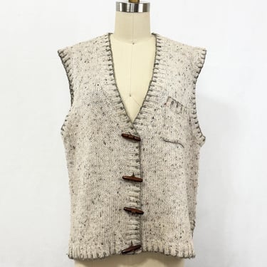 Vintage 70s Women's Sweater Vest | Wood Barrel Buttons and Blanket Stitch Trim | Size Medium 