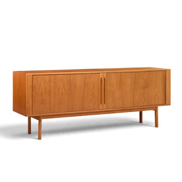 Svend Aage Larsen for Faarup Møbelfabrik Mid Century Danish Teak Tambour Door Credenza 