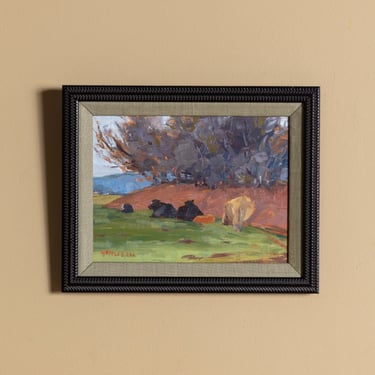 Impressionist Cattle in Pasture Oil Painting, American, Mid 20th Century