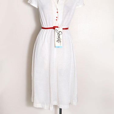 70's NOS White & Red Shirt Dress Vintage New w Tags Vintage 1970's, 1980's Belt 