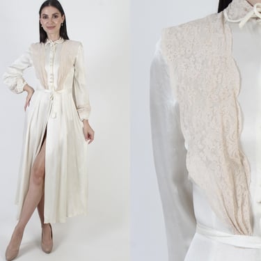 Off White Edwardian Slip Dress, 40s Victorian Night Gown, Vintage Peignoir Lingerie 