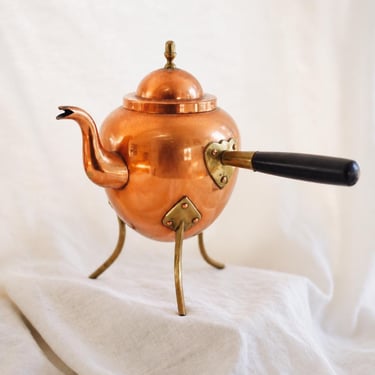 Antique Aesthetic Movement Copper Kettle | Brass Tripod Teapot | Christopher Dresser Style | Victorian Arts & Crafts Copperware 