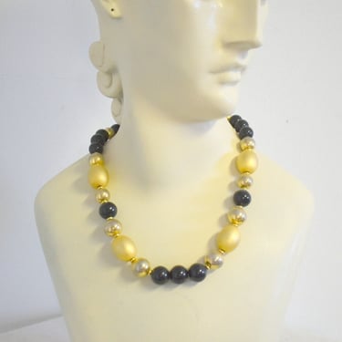 1980s Gold and Black Bead Necklace 