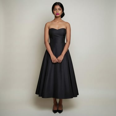 Vintage 90s Y2k Zum Zum USA Made Solid Black Strapless Fit Flare Cocktail Dress 