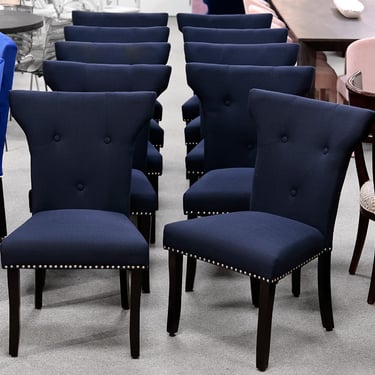 Set of 10 Deep Navy Upholstered Dining Chairs