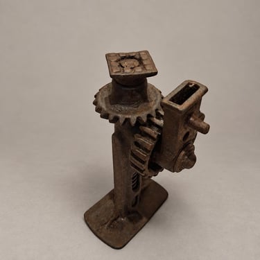 Vintage Mechanical Car Jack, Iron Gear Jack, Missing Handle, Industrial Decor 