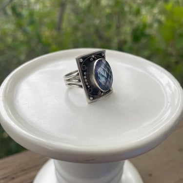 Vintage 1990s-2000s Nicky Butler Sterling Silver Rectangle Ring w Faceted Amethyst Gemstone | February Birthstone, Y2K, Funky, Retro, Grunge 
