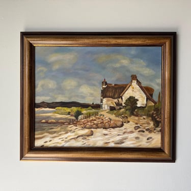2002 Ann Cohen Cottage by the Shore Impressionist Oil on Canvas Painting, Wood Framed 