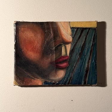 1950s Expressionist Painting of Female Stylized Profile - Small Vintage Accent Artwork - 12” x 9” - Oil on Canvas  - New York Estate 