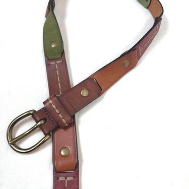 90’s Y2K colorful leather belt~ unusual thin gender neutral/ Fossil brand /size Medium 