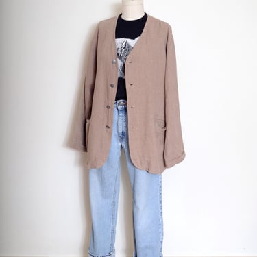 vintage 90s mauve linen shirt jacket / boxy fit natural fiber button up / medium - large - XL 