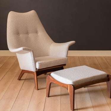 Vintage Sculptural Walnut Wingback Lounge Chair and Ottoman by Adrian Pearsall 