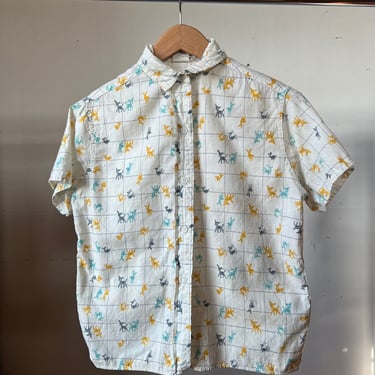 Med, 1950s Women's Cotton Novelty Print Blouse, Deer Duck, A 