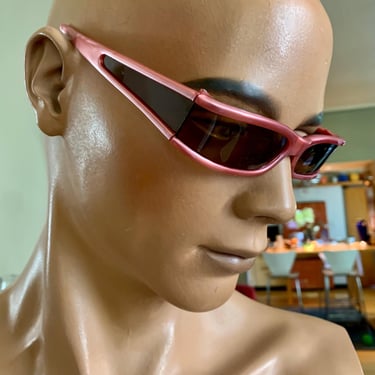 1960's Sci~Fi - Futuristic Styled Wrap Around Sunglasses - Pearlized Pink Colored Frame - Made in Italy 