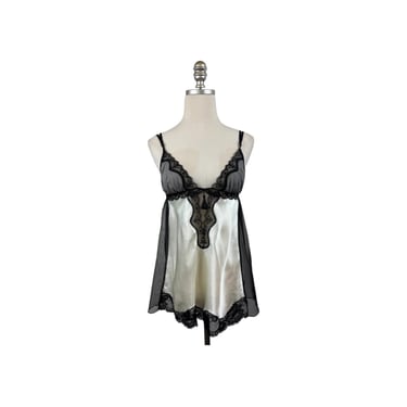 90s White Satin Camisole with Black Lace 