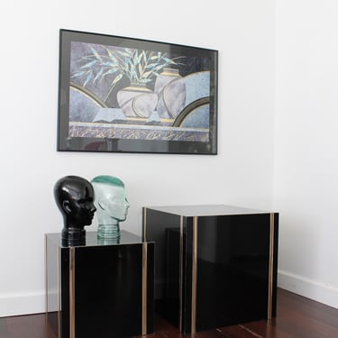 Vintage Black and Gold Cube Table, 80's Art Deco Side Table 